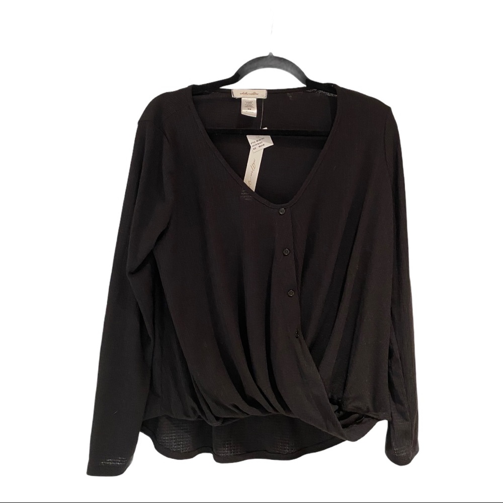 White Willow Black Sweater NWT Ribbed Buttons